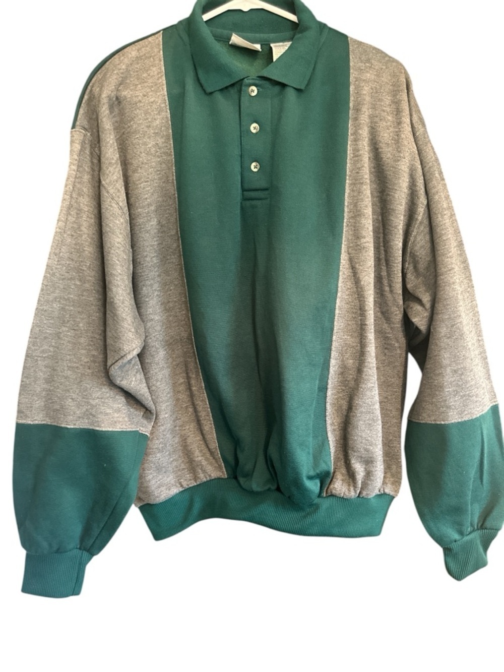 Vtg Puritan 90s Green Gray Colorblock 1/4 Button Polo Grandpa Sweatshirt Mens XL
